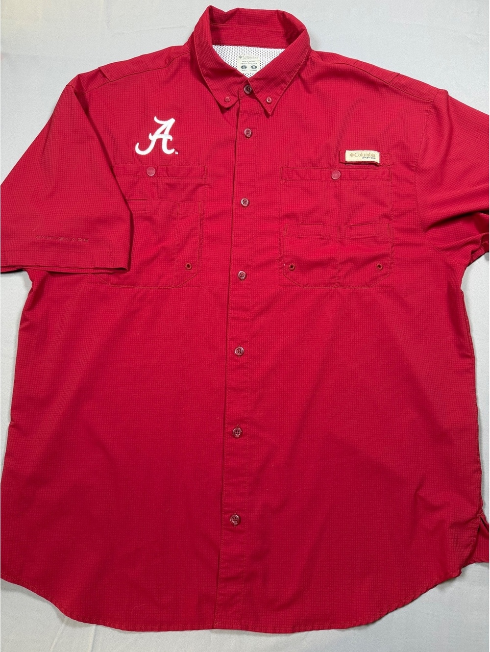 Columbia PFG Alabama Crimson Tide red fishing button front shirt mens L